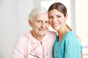 caregiver and patient smiling