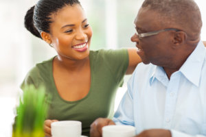 caregiver and patient talking